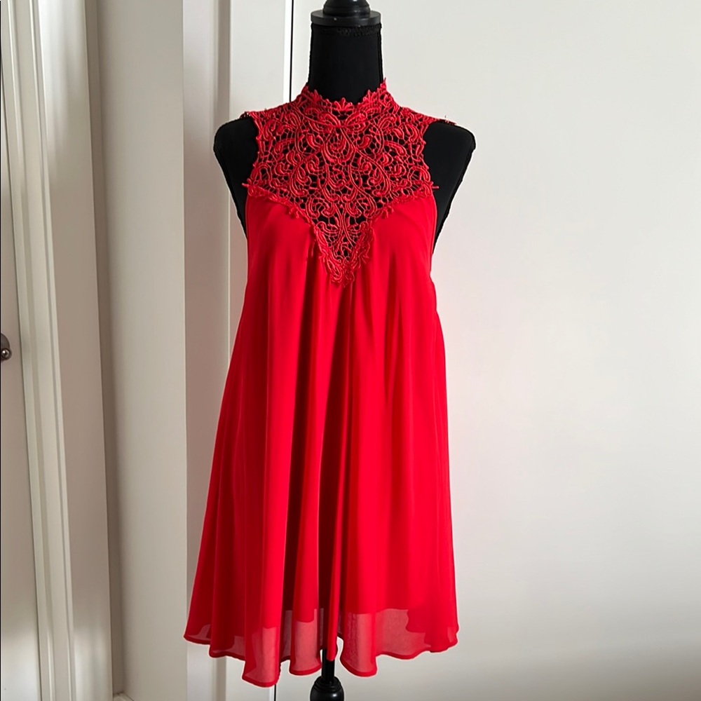 TFNC Red Halter Babydoll Mini Dress